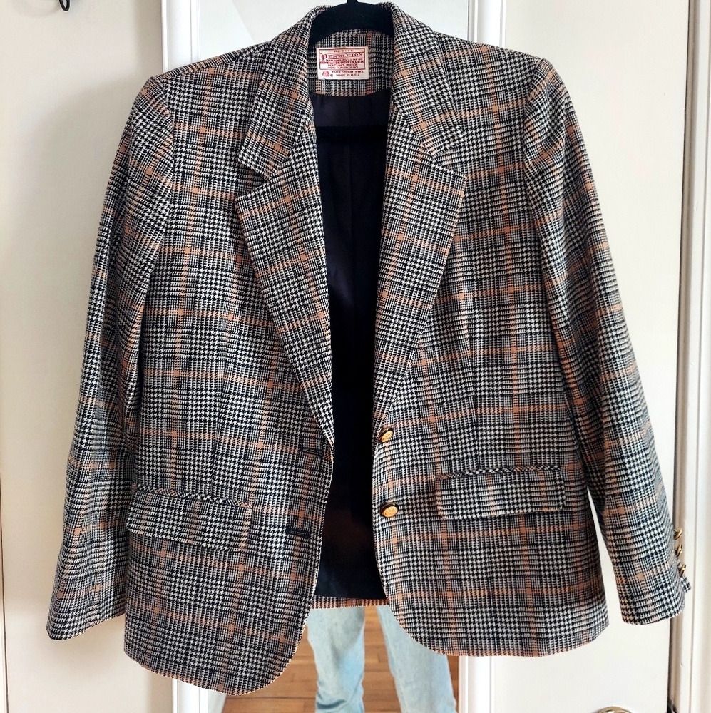 PENDLETON Houndstooth blazer black and cream women size small vintage